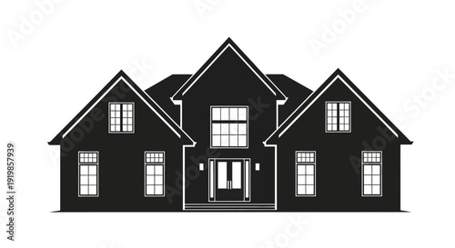 Modern house illustration with sleek design and multiple gables viewed from the front