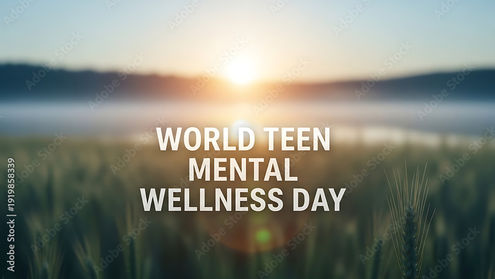 Fototapeta premium Serene landscape celebrating World Teen Mental Wellness Day at sunrise