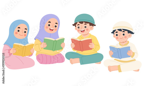Illustration of Children Reading Books Together