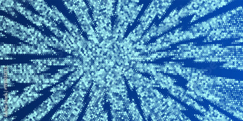 Abstract blue digital background with glowing halftone dot rays radiating from the sides toward the center, creating a dynamic burst effect.