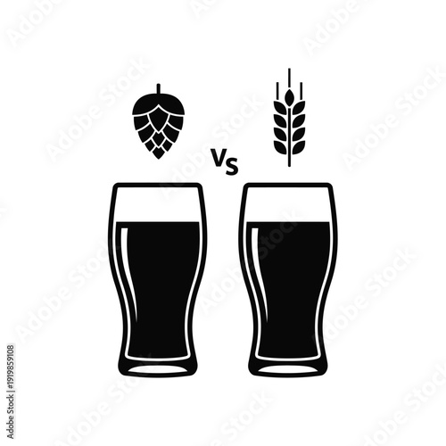 Beer glasses with hop and wheat symbols