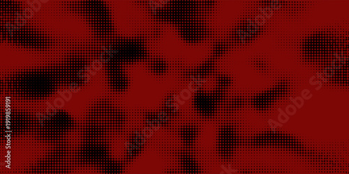 Abstract red halftone background with dark gradient dot patterns forming soft organic shapes on both sides. This bold and dramatic backdrop creates a strong visual impact,