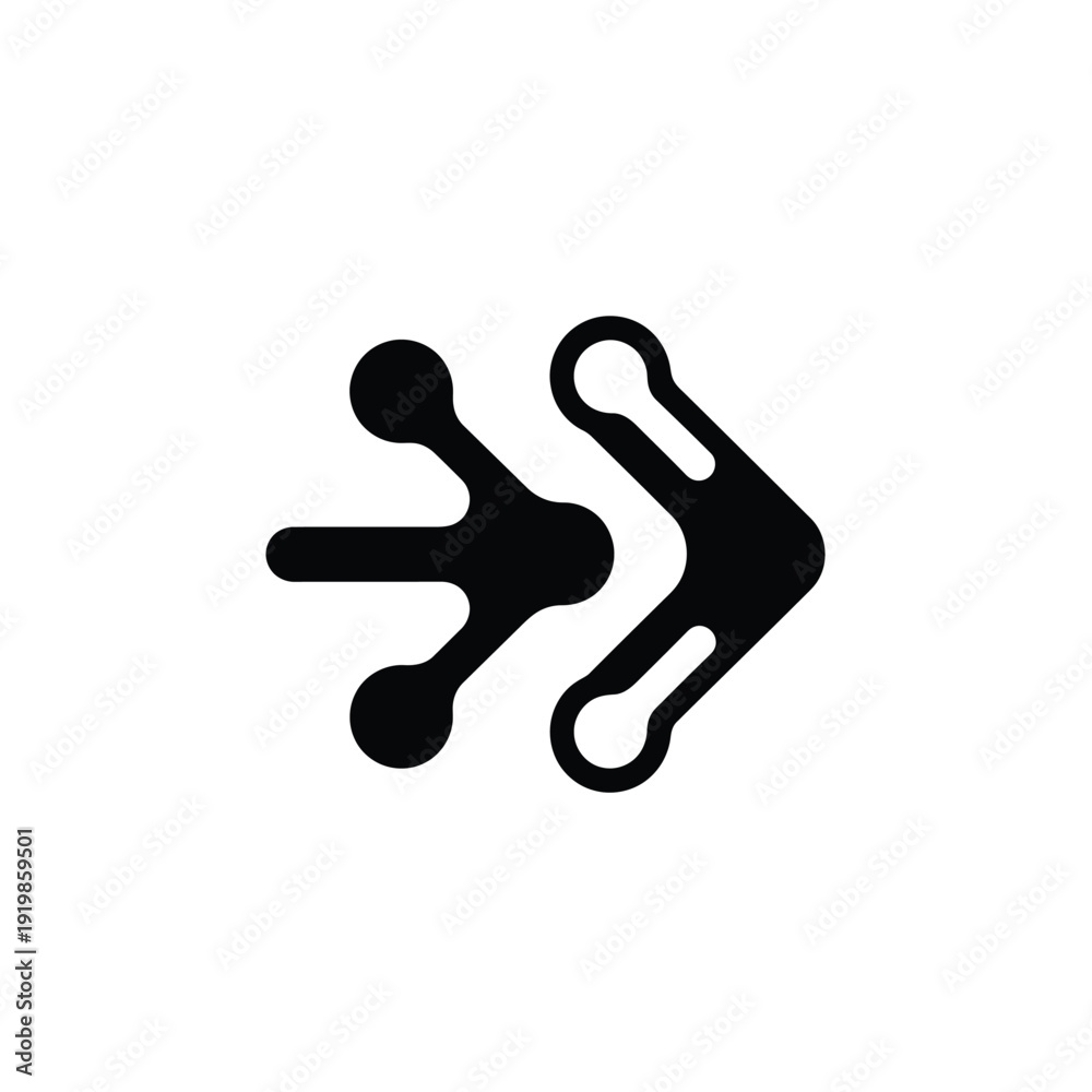 Obraz premium Black arrow pointing right with two prongs pointer
