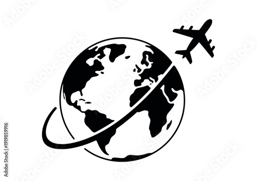 Plane with Earth Icon Vector for Travel and Global Concept