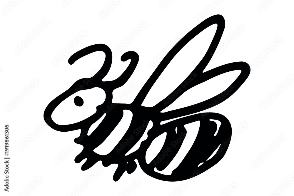 Obraz premium Hand drawn happy funny cute honey bee clipart Adorable flying striped insect friendly kawaii bumble bee For kids print, web, design, decor, logo