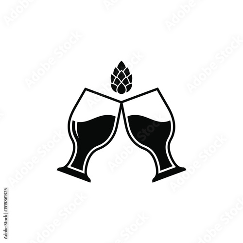 Black silhouette beer glasses and hop