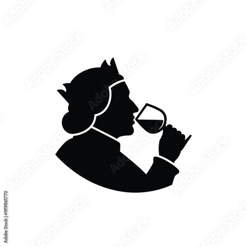 Black silhouette of woman drinking wine glass