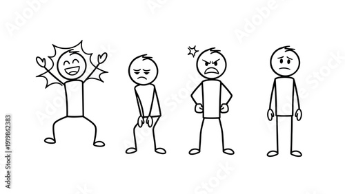 Four Stick Figures Showing Different Emotions.