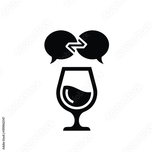 Black wine glass with speech bubbles conversation