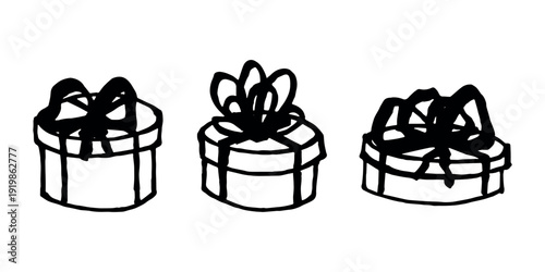 Set of hand drawn present box with ribbons Birthday present clipart Christmas gift Holiday doodle For design, print, web, decor, greeting card, sale