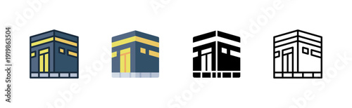 Kaaba Islamic Pilgrimage Religious Building Outline Glyph Flat Filled Line