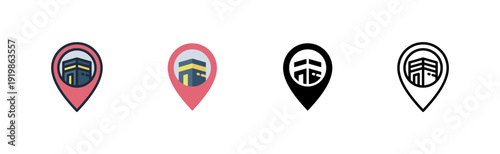 Location Qibla Direction Religious Travel Outline Glyph Flat Filled Line