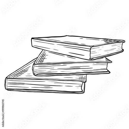 Black and white line illustration of a stack of three books arranged in a staggered formation on a plain white background.