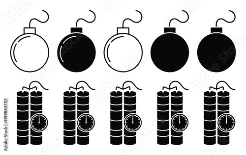 Collection of Bomb Round and Stick Dynamite with Timers