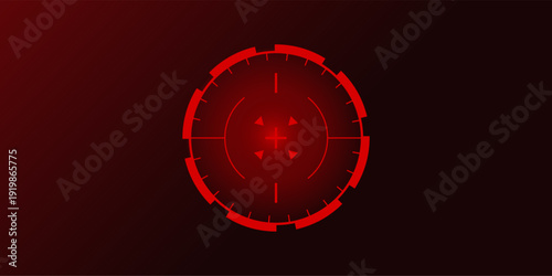 Crosshair Hud red. Bullseye accuracy simulator with futuristic Hud. Laser aim and navigation elements. Simple Vector icon.