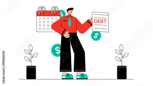 A businessman worried about financial debt while holding a billing document