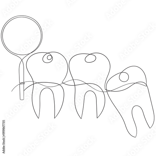 continuous line drawing teeth zoom with magnifying glass