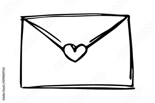Hand drawn envelope with letter inside Mail and correspondence doodle Love, communication, invitation Single element for design, print, decor