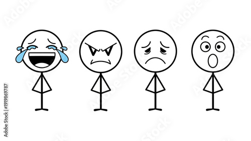 Cartoon Characters Showing Various Emotions Faces.