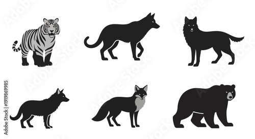 Collection of Various Wild Animal Silhouettes.