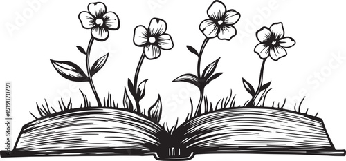 Open book with flowers floral illustration vector design