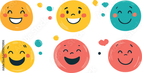 Set of cute cartoon smiley faces seamless vector pattern