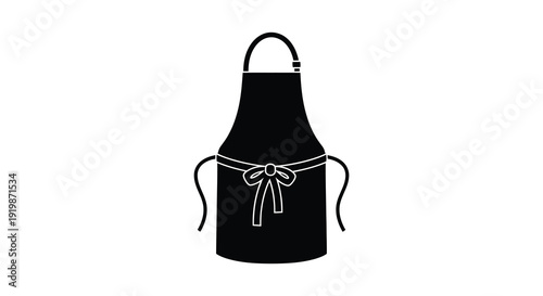 A simple black and white silhouette depicts a kitchen apron with adjustable straps and a central tie high quality professional