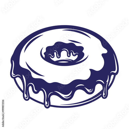 donut with white frosting and dark blue icing dripping down  sweet pastry dessert