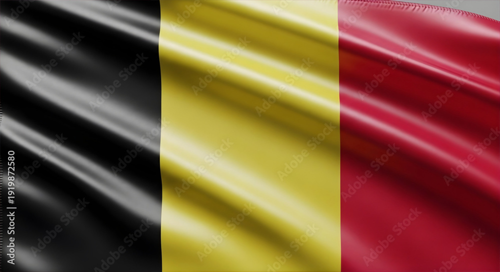 Obraz premium A Close Up Of A Flag Of Belgium With A Black And Yellow Stripe Waving - 3D Render Illustration