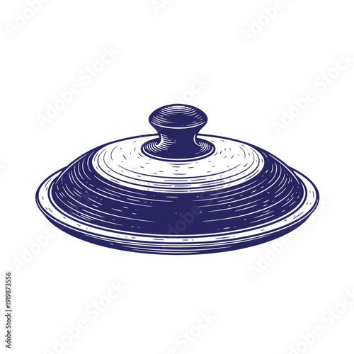 Vintage style illustration of a ceramic dish lid with a knob on top  kitchenware  cookware  tableware