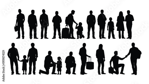 Silhouettes of diverse people engaged in various activities and poses. isolated on white background, Vector