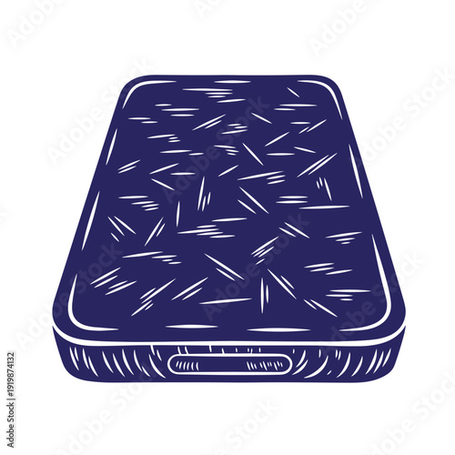 Vintagestyle illustration of a blue mattress with white stitching and lines on a white background  home furniture