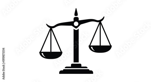 A stark black and white illustration depicts a classic balance scale symbolizing justice and equitable measurement high quality