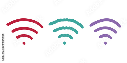 Set of hand drawn free wifi spot zone sign Public wi-fi area sign Wireless internet clipart in doodle style Single element for print, web, design, decor 3G, 4G, 5G, 6G, IoT