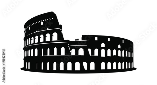 A striking black and white silhouette depicts the historic colosseum in rome italy showcasing its iconic architecture