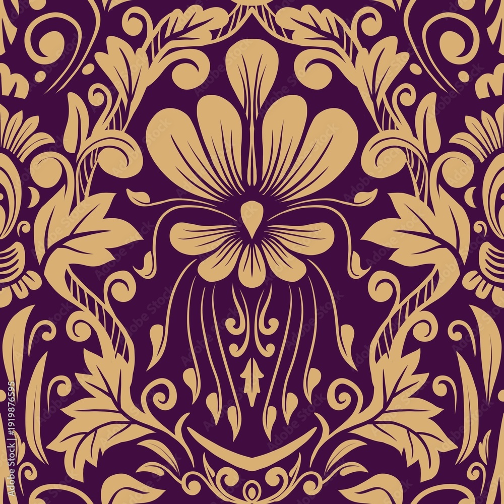 Fototapeta premium Damask Nature Pattern Background Illustration For Cover, Banner, Notes. Aesthetic Background. Damask Pattern Background. Seamless background.