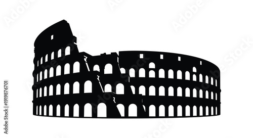 A striking black silhouette depicts the partially ruined facade of the ancient colosseum in rome high quality professional