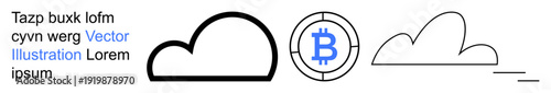 Cloud storage, blockchain technology, cryptocurrency trading, digital assets, financial security, decentralized finance. Minimalist cloud icon, Bitcoin logo overlapping elements. Cloud storage