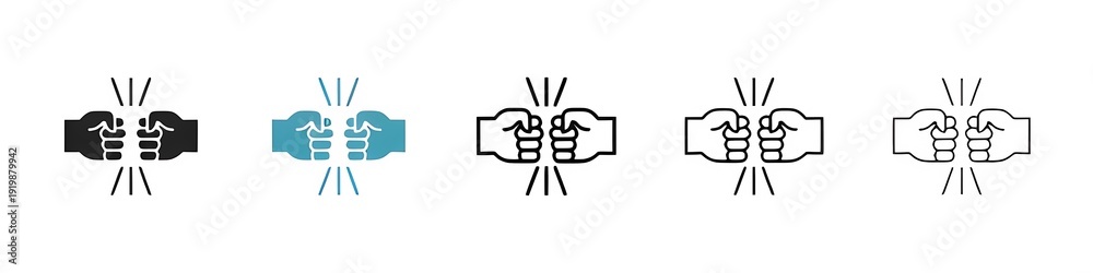 Fototapeta premium Solidarity Fist Gesture Vector Icon Set. Collective Strength vector symbol for UI design. Thin line customizable illustration. Contour symbol. Vector isolated outline drawing. Editable stroke