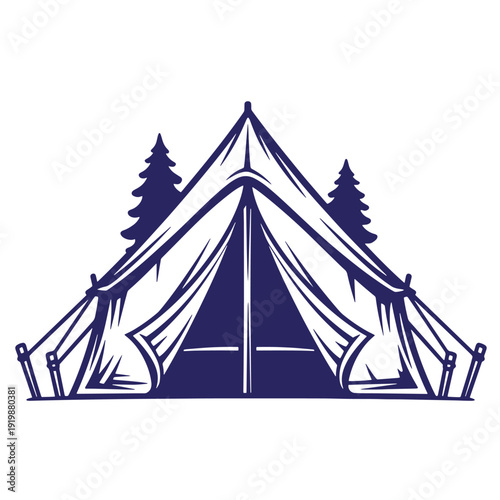 Camping tent with trees in the background for outdoor adventure and travel  a symbol of wilderness exploration and relaxation