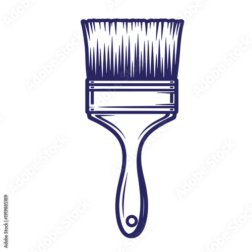 Paint brush with blue handle and bristles on white surface  used for painting and art projects