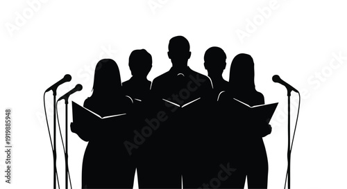 Dynamic Silhouette of a Choir Performing with Microphones and Music