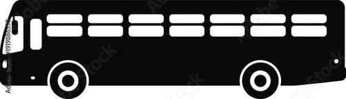PrintBlack bus silhouette icon, side view vehicle design, public transport symbol, urban travel illustration, city transportation graphic representation