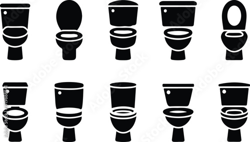 Toilet Silhouette Icon Pack – Restroom Commode Symbols in Black