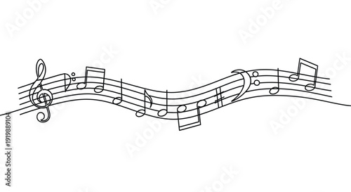 Musical Notes on Staff, Melody Line Art, Creative Sound Illustration