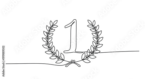 Number 1 with laurel wreath, victory and success