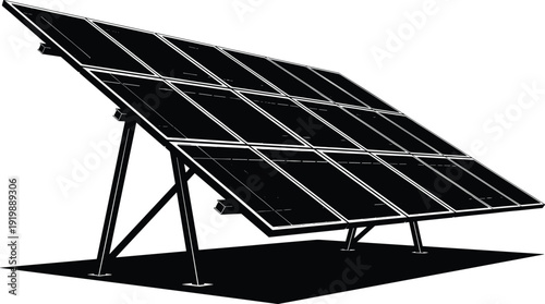 Solar Panel Array Silhouette Vector Illustration, Photovoltaic Renewable Energy System for Sustainable Electricity Generation Concept