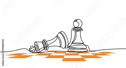 Chess game with fallen king and pawn, strategy and defeat