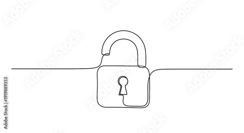 Open padlock continuous line drawing, simple security concept