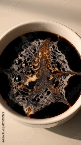 Wallpaper Mural Fresh milk pouring into black coffee creating abstract white patterns Torontodigital.ca